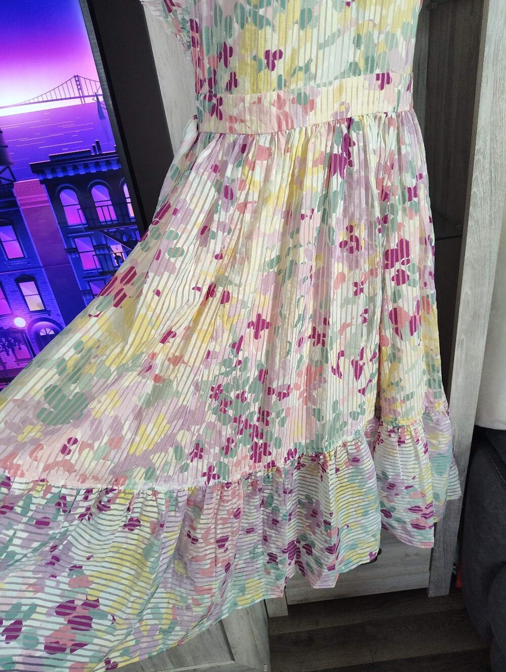 Kate Spade Pastel Floral Ruffled Midi Dress SZ 6 New No Tags - Picture 4 of 9